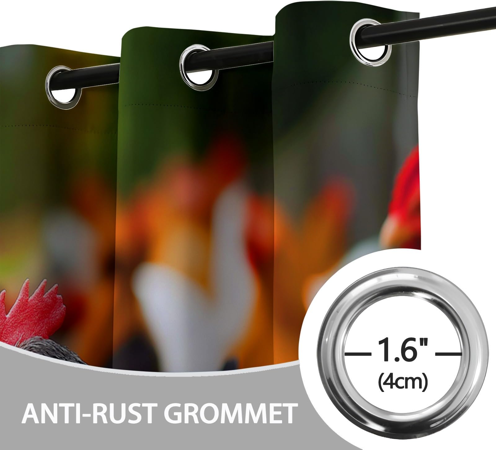 Generisch Nutztiere Hühner 2er Set Verdunkelungsvorhänge mit Ösen, Landhausstil Blickdicht Thermo Isoliert Vorhänge für Wohnzimmer & Schlafzimmer, HxB 166 x 75 cm