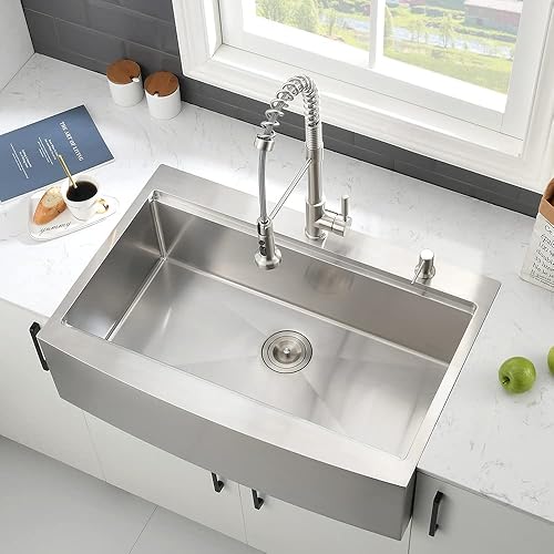 Miniatura 3 de Fregadero de acero inoxidable de 33 pulgadas, con delantal frontal de 33 x 22 pulgadas, estación de trabajo de acero inoxidable calibre 16,