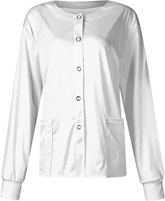 Printed Scrub Jackets for Woman Print Long Sleeve Plus Size Womens Scrubs for Women Nursing Jacket with Pockets