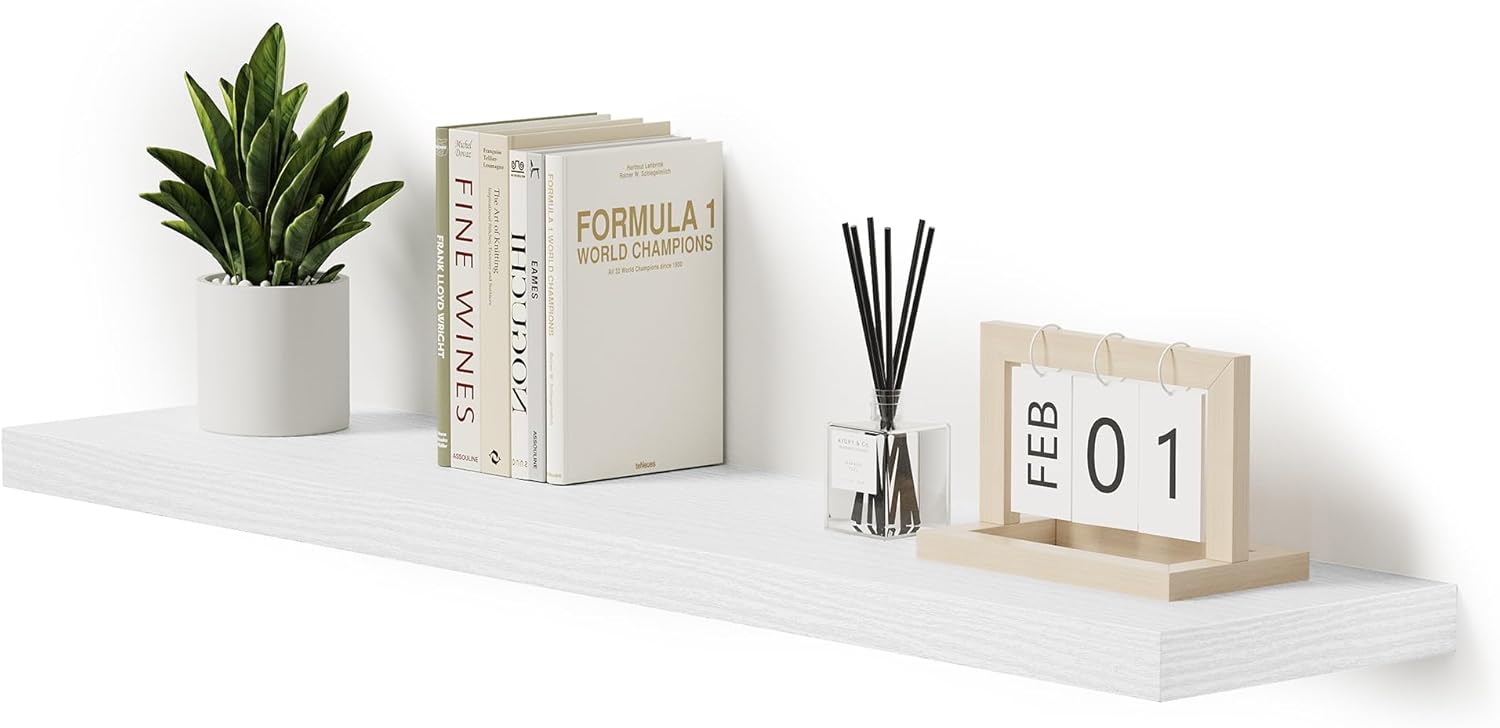 White Floating Shelves for Wall,Bathroom Storage Over Toilet – Deeper & Thicker Wall Mounted Storage Shelf for Living Room, Kitchen, Farmhouse,Set of 1