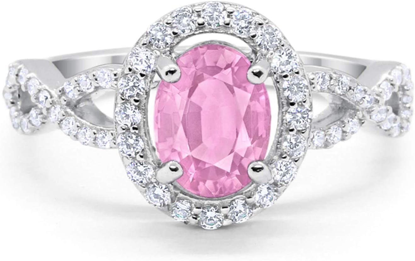 Blue Apple Co. Infinity Art Deco Halo Wedding Engagement Bridal Ring Oval Round Cubic Zirconia Solid 925 Sterling Silver Choose Color