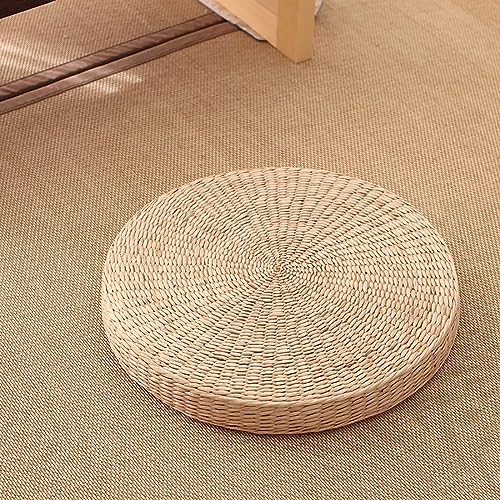 Konsilsa Woven Straw Seat Cushion, Japanese-Style Handcrafted Tatami Floor Pillow Cushion Round Pouf Outdoor Floor Pads Suitable for Yoga Meditation Garden Living Room(H6cm,Diameter: 45cm(18inch))