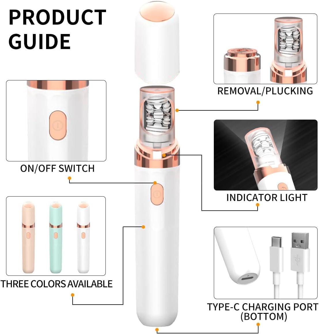EpilSmooth Épilateur Visage Rechargeable USB pour Femme - Épilation Douce et Rapide, Appareil Facial Portable avec Recharge USB, Idéal pour une Peau Lisse (Blanc)