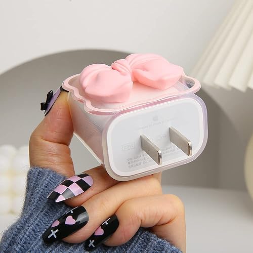 Miniatura 5 de Compatible con iPhone de 18 W/20 W, funda de cargador USB-C con bonito diseño de pajarita 3D, protector de cargador suave y transparente Kawaii,