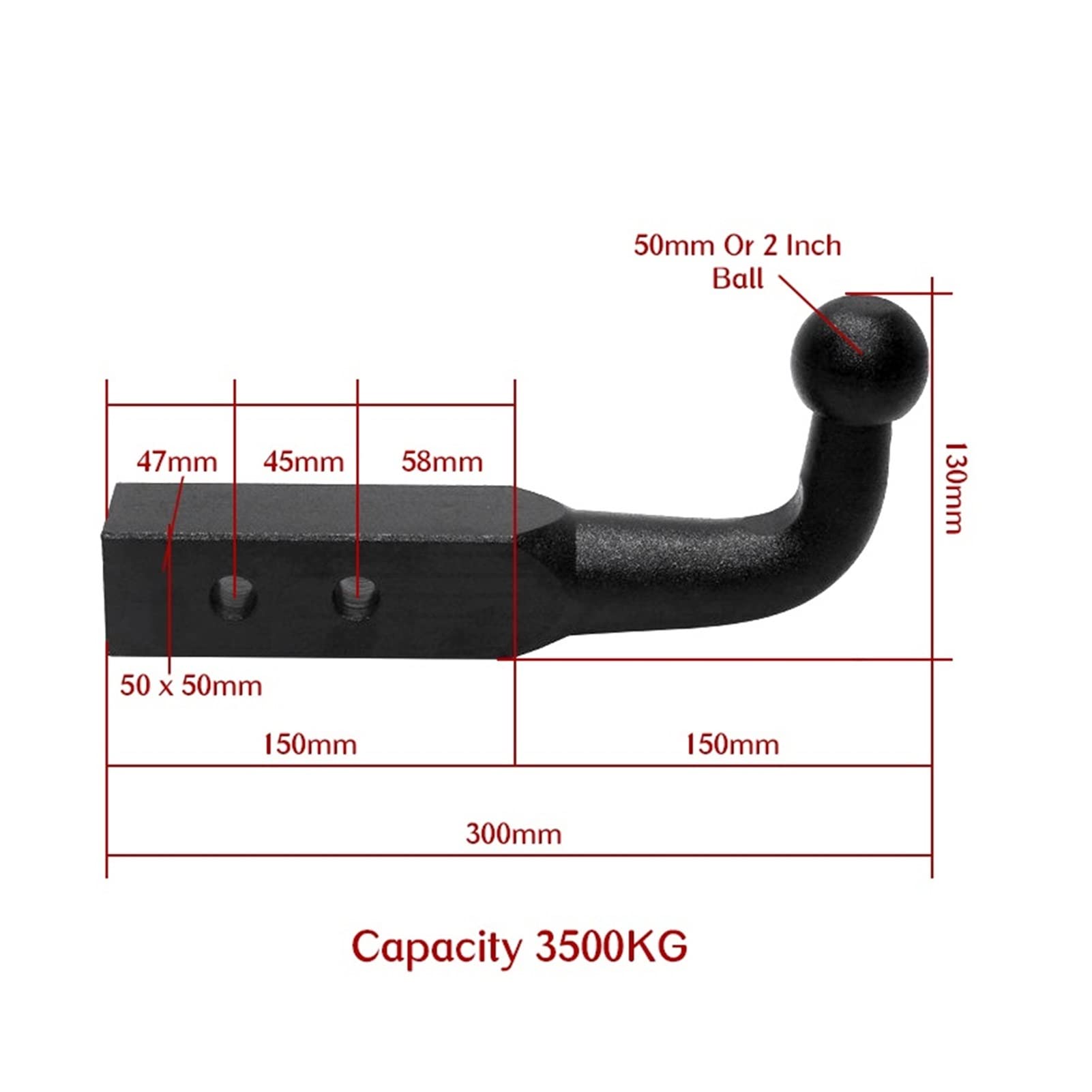 Hak holowniczy 50. X 50mm. Solidna przyczepa Pintle Hook Hook Hook Bar 2 cal Hitch Ball Mount 350 0 kgs rv. Części samochodowe Akcesoria Camper Caravan Składniki(2 Inch Ball)