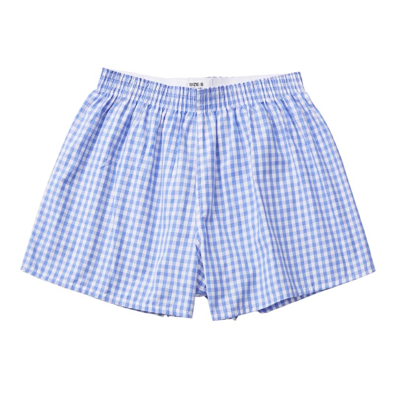 Hialegion Boxér Pijama con Cuadros Clásicos en Tono Azul Pantalones Cortos Hechos de Material Algodonado Cómodo en Playa de Verano M