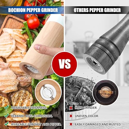 Salt And Pepper Grinder Set, Manual Wood Pepper Mill & Salt Grinder With Adjustable Coarseness Ceramic Rotor, Refillable Spice Grinder Shakers For Sea Salt, Black Peppercorn, 6.5Inch - 2 Pack #TOP5