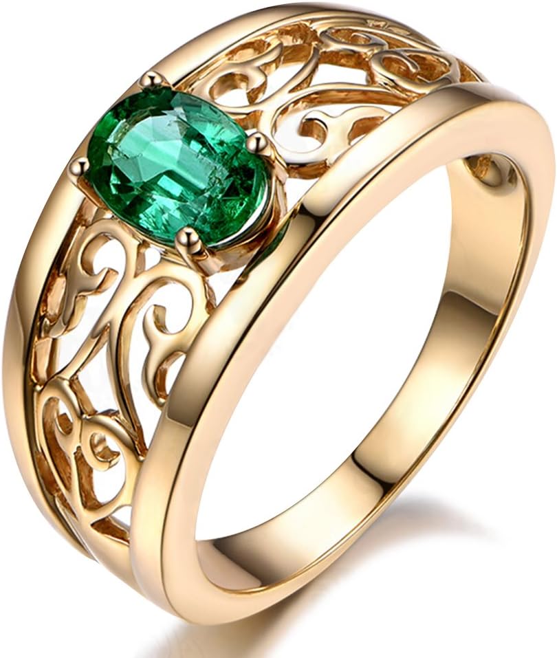 Kardy Amazing Genuine Natural Columbia Emerald Oval Cut Solid 14K Yellow Gold Wedding Engagement Band Ring for Women