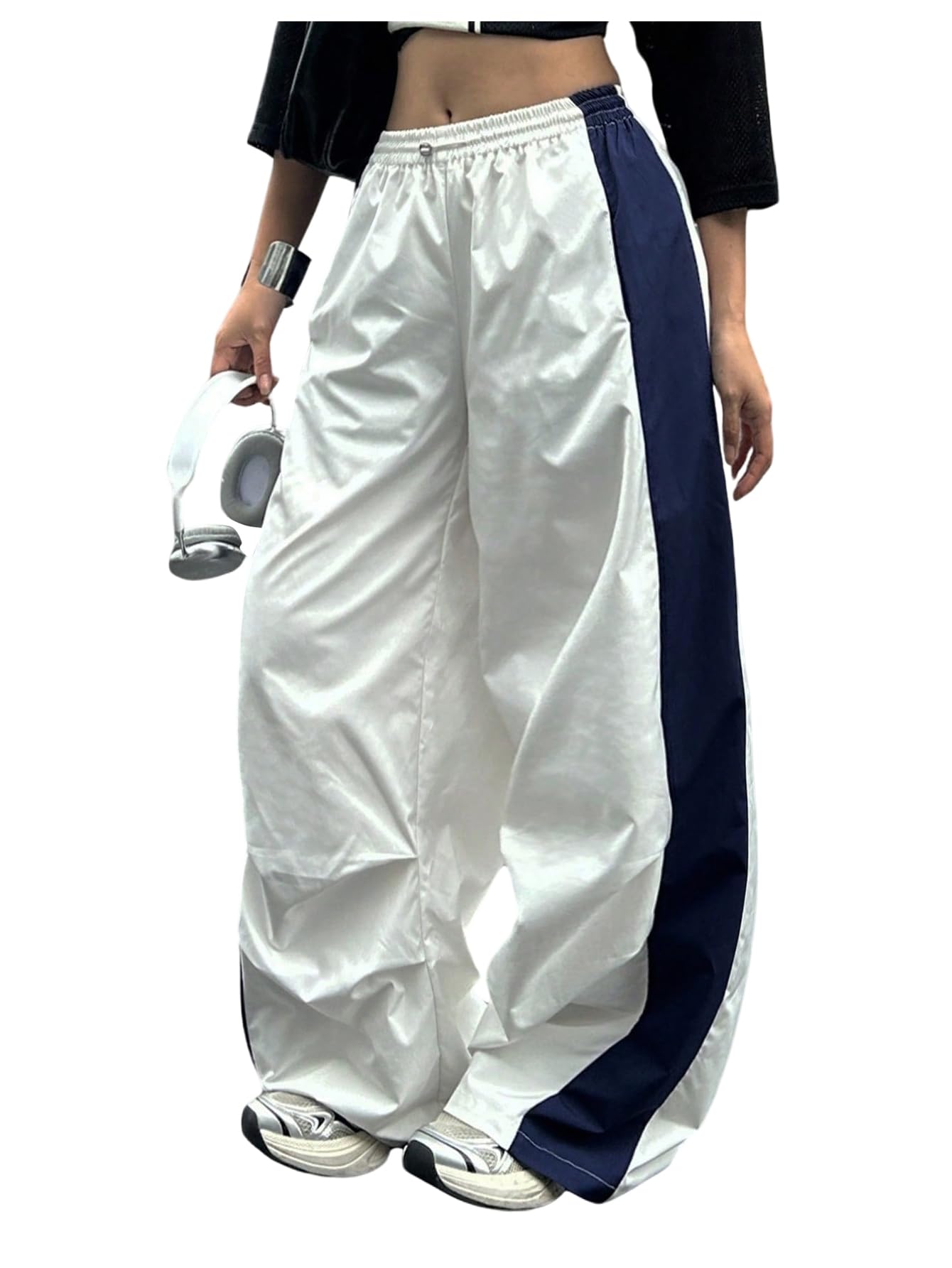 SHENHE Womens Parachute Pants Y2k Wide Leg Baggy Track Pants Elastic Waist Trousers Streetwear