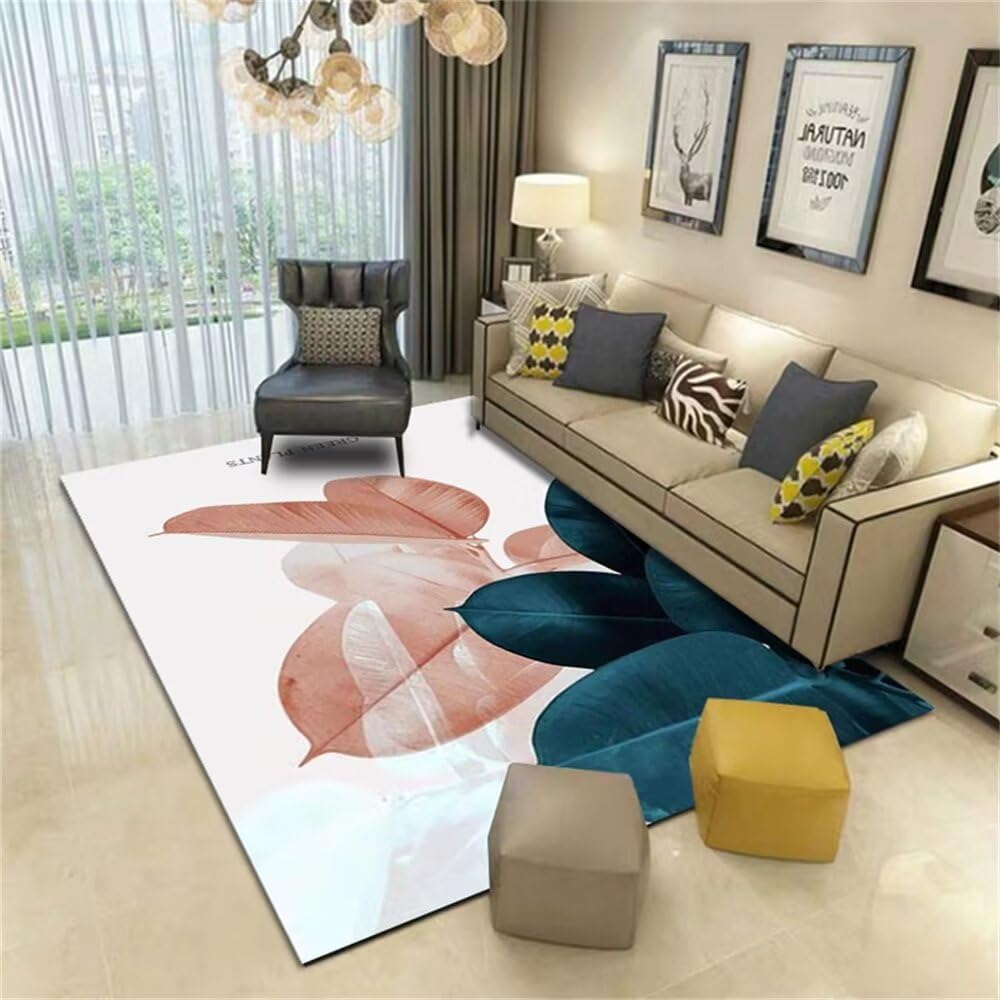 Tapis salon doux vert 180X250cm au design minimaliste de feuilles simples