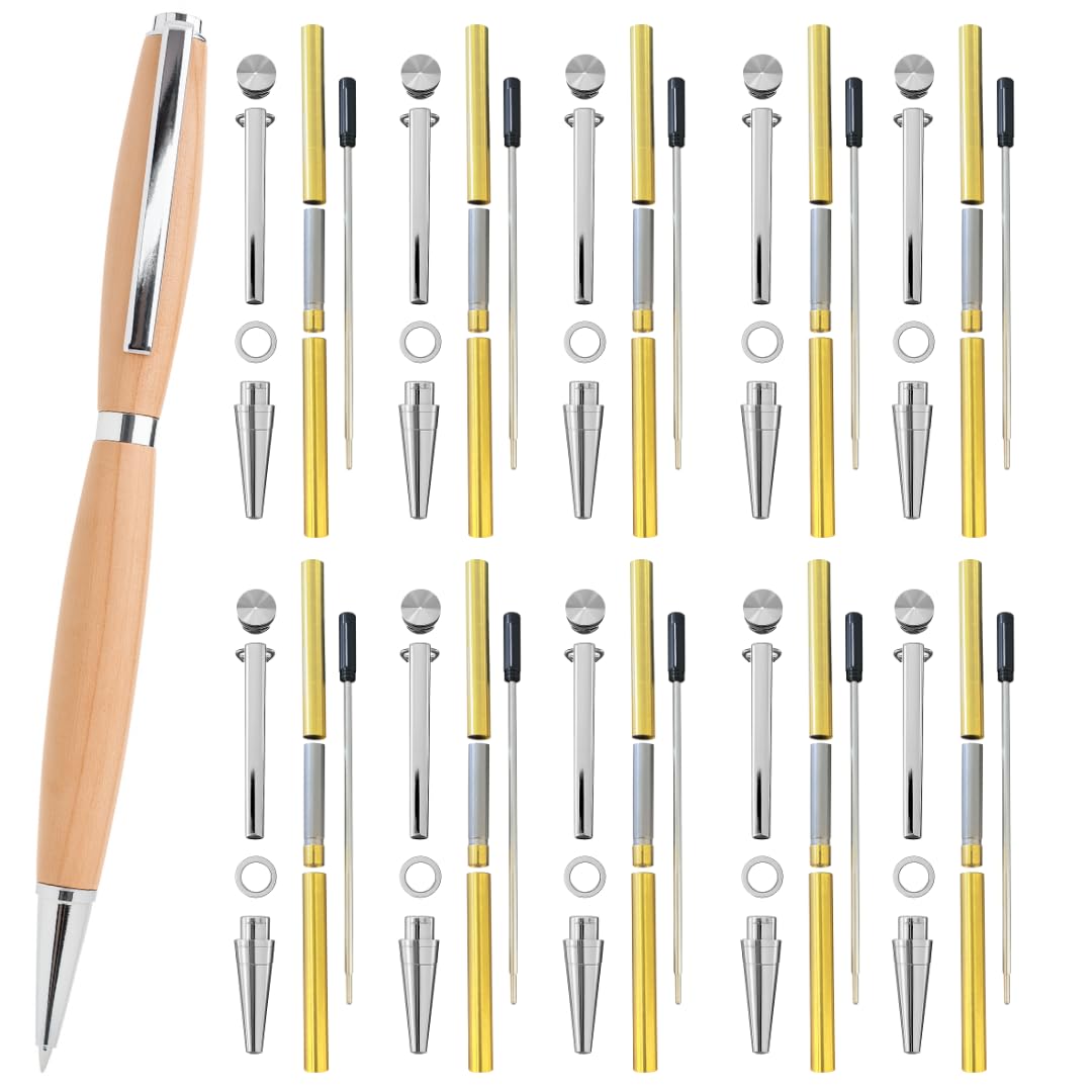 Slimline Pen Kit for Wood Turning || 10 Pack with Multiple Finishes || 7mm Twist Pen Kit (Silver)