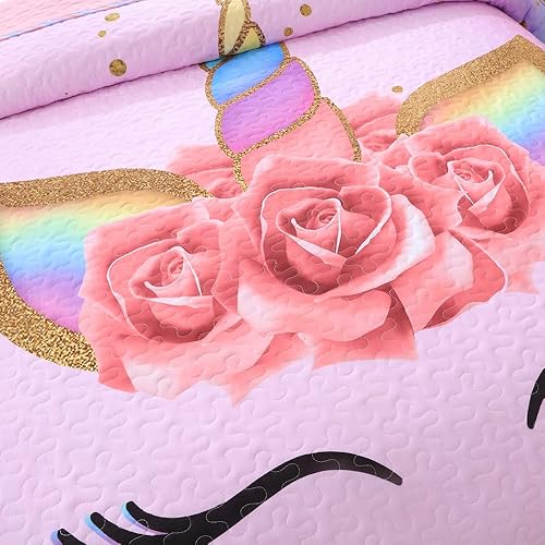 Miniatura 3 de Oecpkd Juego de ropa de cama de unicornio de microfibra suave con diseño de unicornio y arco iris para niños y niñas, decoración de dormitorio,