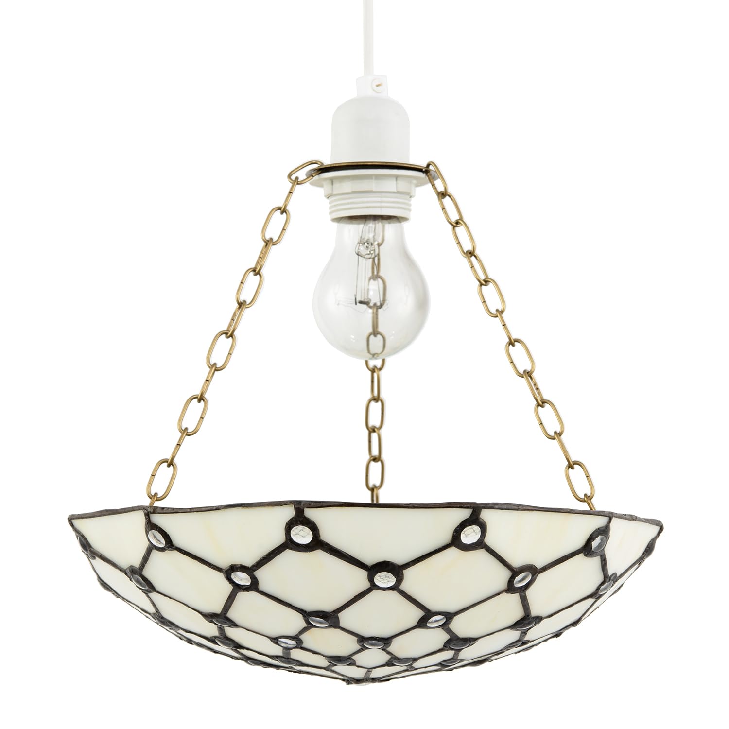 White Toned and Clear Beaded Tiffany Glass Easy Fit Bowl Pendant Shade by Hap...