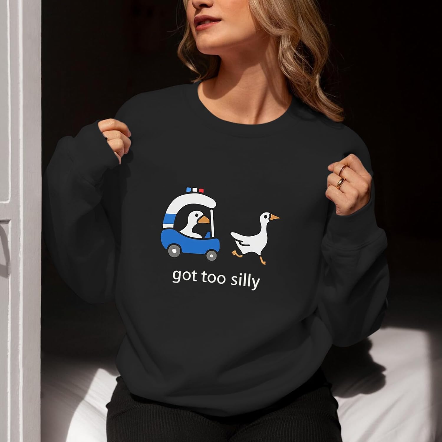 Got Too Silly Goose Sweatshirt Funny Cute Sweatshirts for Women Duck Car Long Sleeve Shirt Graphic Crewneck Pullover - Image 5