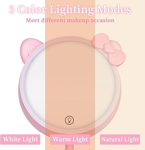 Miniatura 3 de Espejo cosmético con mango de mano espejo de maquillaje con luz LED espejo cosmético de escritorio de 7 pulgadas recargable sensor táctil espejo de