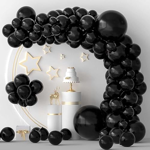 Miniatura 8 de Globos negros de diferentes tamaños, 151 piezas de 1812105 pulgadas, kit de arco de globos negros de látex de calidad, decoraciones negras para