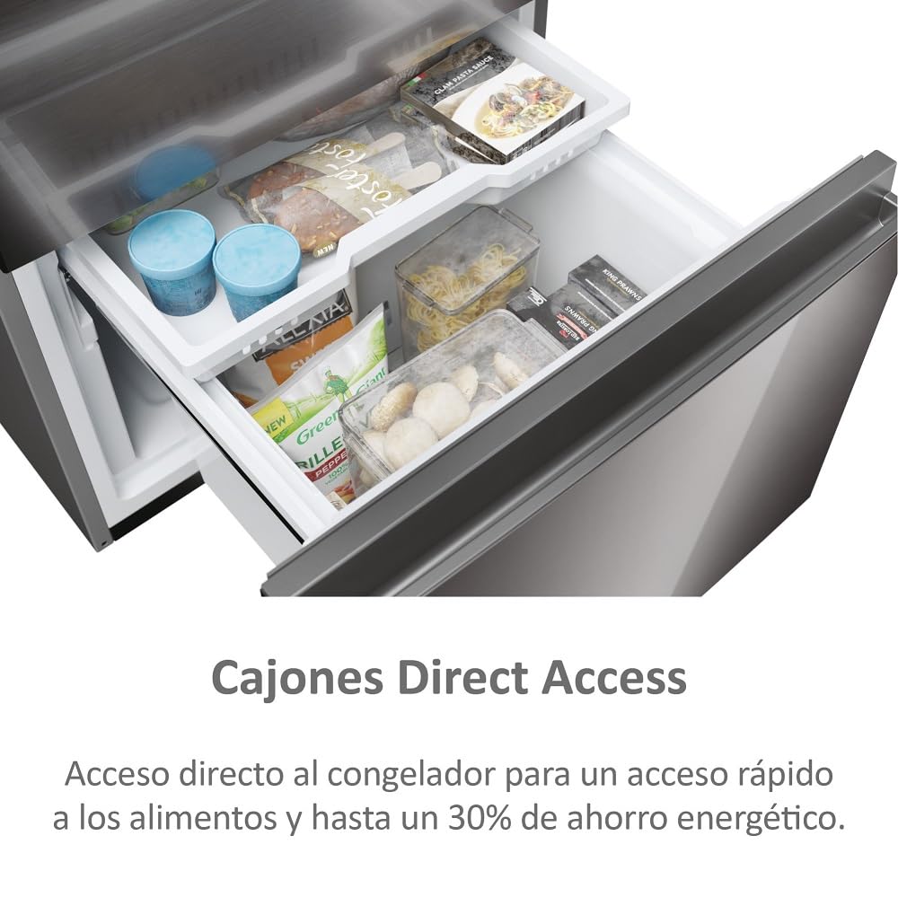 Haier 3D 60 Series 5 HTW5620CNMP - Frigorífico Combi, Cajones Direct Access, WIFI, Botellero, Motor Inverter, My Zone Pro, Humidity Zone, Total No Frost, AnxAl 59,5x205cm, 414L, Luz LED, Inox oscuro