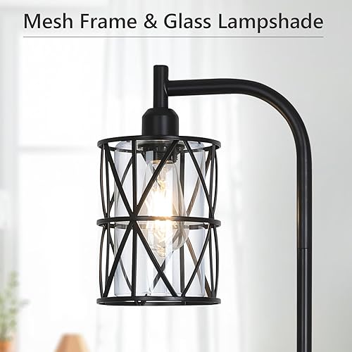 Miniatura 3 de Lámparas de pie negras para sala de estar, lámpara de pie con pantalla de vidrio transparente y marco de metal, lámpara alta industrial para