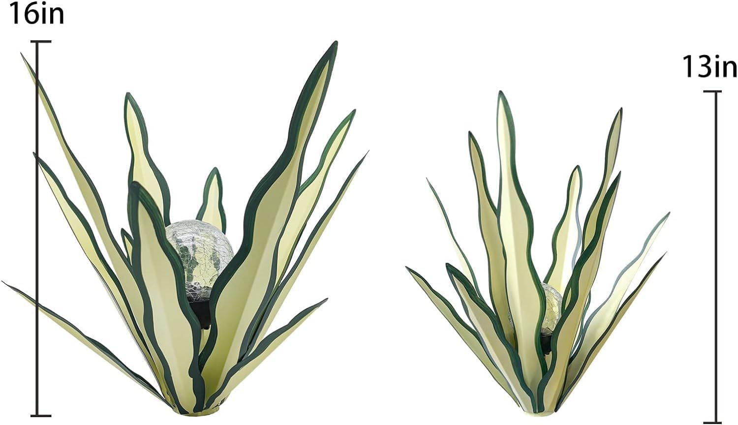 Metal Agave Plant Garden Art, 2 Pack Tequila Rustic Sculpture, Rustic Metal Agave Plants Garden Lawn Home Ornaments, for Yard Stakes, Garden Figurines, Outdoor Patio (2 PCS Green with Light)
