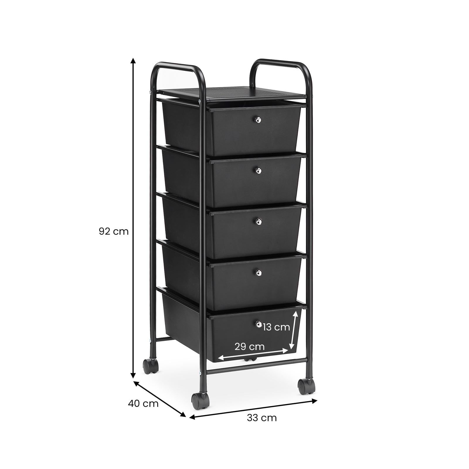 IDIMEX Rollcontainer GINA, schwarz - Rollwagen mit 5 Schubladen, lackiertes Metallgestell auf Rollen, Friseurwagen, Badezimmerschrank, Kosmetik Aufbewahrung