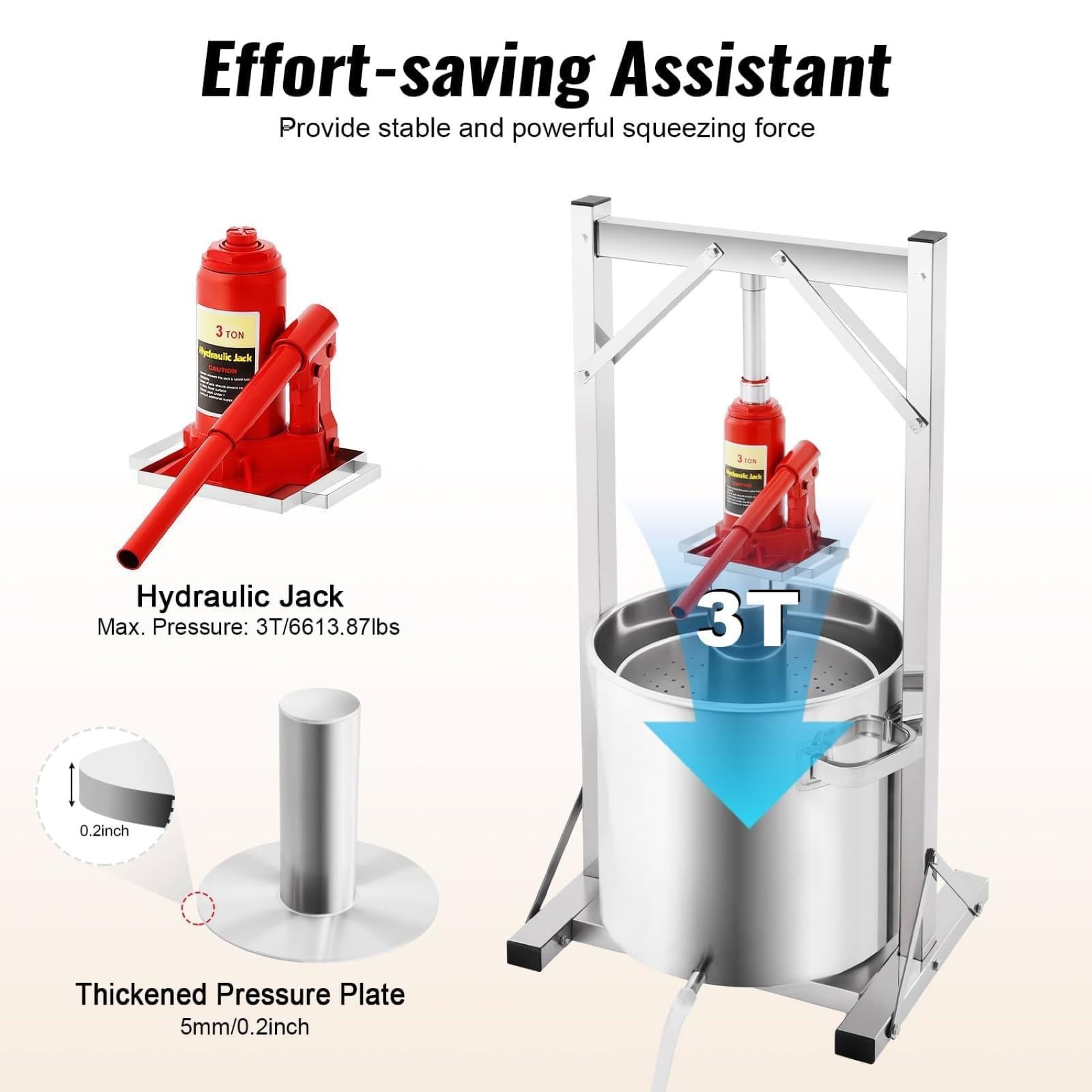 Prensa hidráulica manual para zumos, acero inoxidable de 12 L con gato hidráulico, herramienta resistente para prensar sidra, vino, queso y hierbas