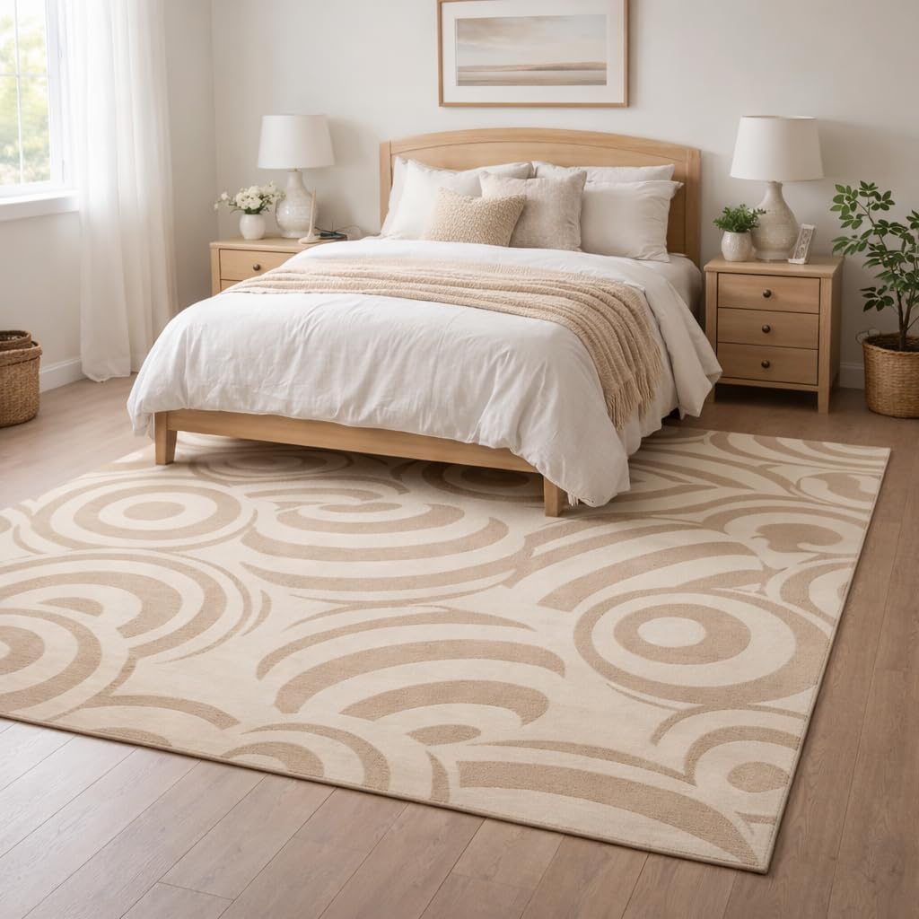Handmade Wool Area Rug, Hand Tufted Beige Ivory Abstract Design for Living Room, Bedroom & Dining – 7x10, 6x9, 8x10, 9x12