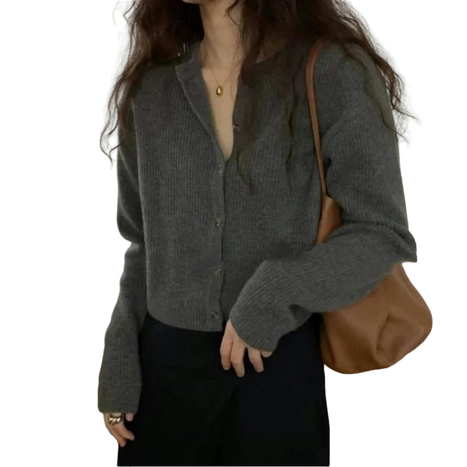 Abbigliamento Donna Cardigan Maglia A Maglia Maglione Femminile Spring E Versione Autunnale della Camicetta Grigia Sciolta di Lana Corta-Grigio-m