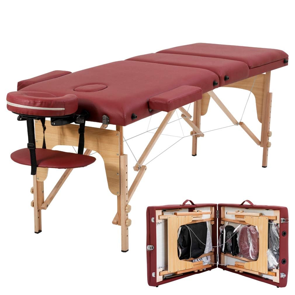 BestMassage Massage Bed Portable Massage Table 24 inch Wide Lash Bed Height Adjustable 2 Folding Spa Table with Non-Woven Bag for Spa Footmassage Facial CareSpa Tattoo: 24.0 inch wide Burgundy