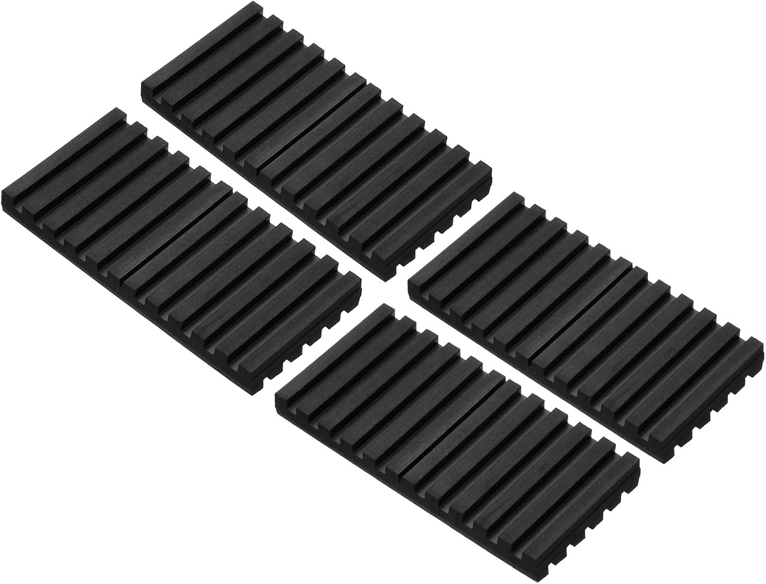 Rubber Anti-Vibration Pads, 4 Pcs 4" x 2" x 0.4" Vibration Isolation Mats Ribbed Shock Absorbing Pads for HVAC Air Conditioner Compressors, Black