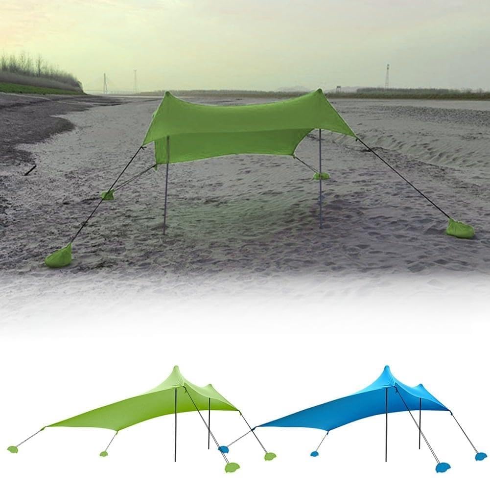 Helilyco Beach Tent Sun Shelter Canopy UPF 50+ with Sandbag Anchors, Portable Shade for 3-4 People Camping Outdoor, Blue