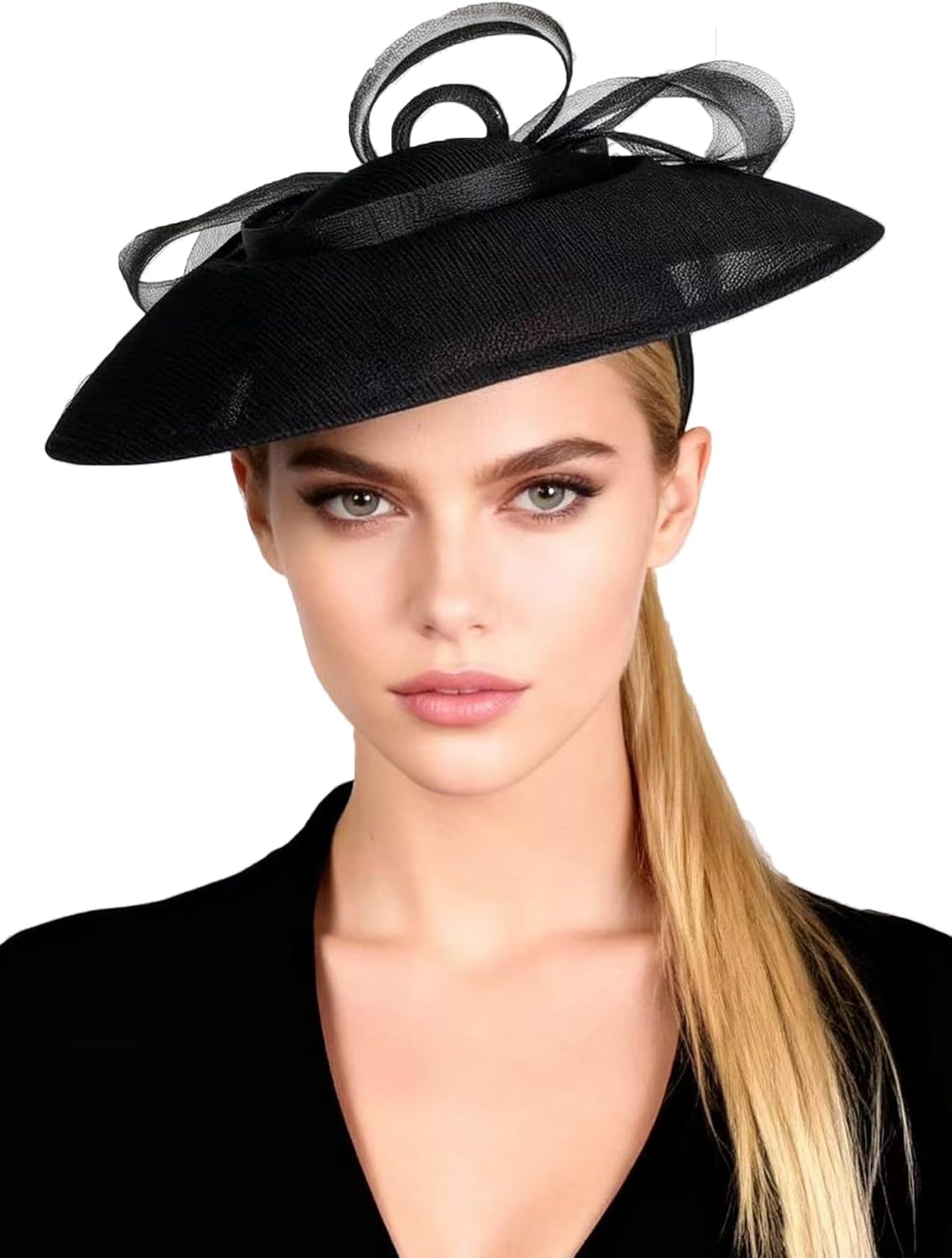 Wide Brim Church Hat for Women - Elegant Kentucky Fascinator with Bow Mesh,Bridal Wedding Tea Party Derby Formal Top Hats
