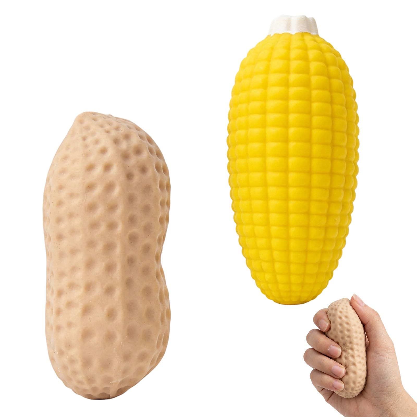 GETFACAI 2 PCS Peanut Squishy,Sensory Experience Tools for Stress Relief, Focus Enhancement for Office Workers, Set of Two 11cm Peanut and Corn Squishies Suitable for desktop decoration