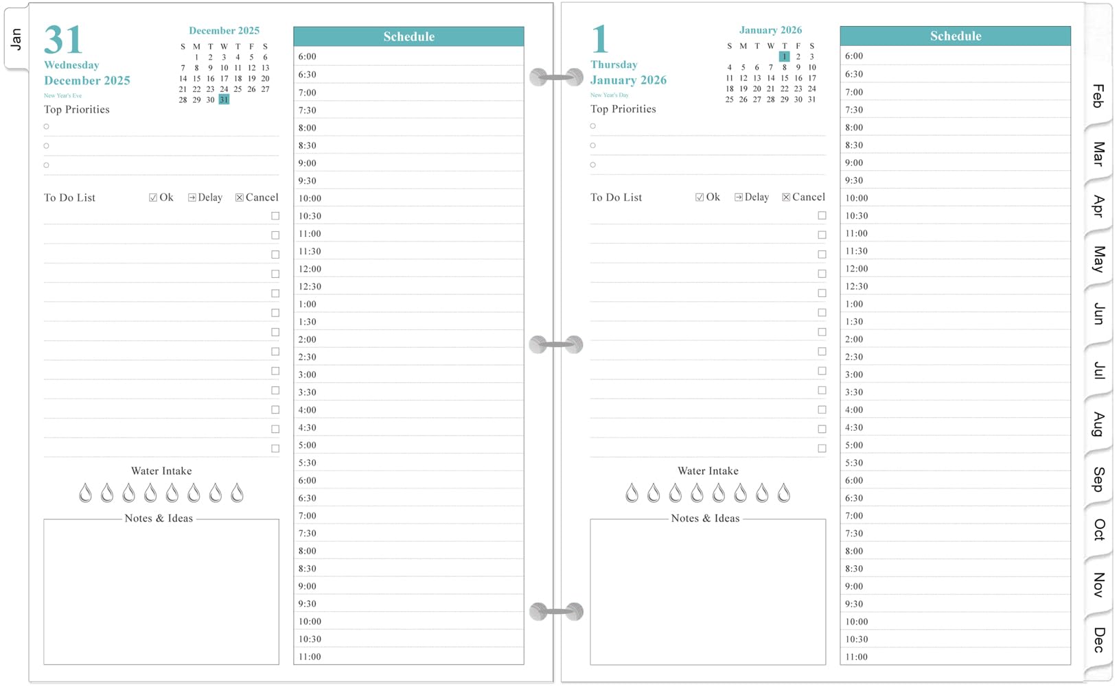 2026 Planner Refill - One Page Per Day, 3-Hole Daily ＆ Monthly Planner Refills, January 2026-December 2026, Prioritized, To-Do List, Notes, Appointment Schedule, Folio Size, 8.5" x 11"