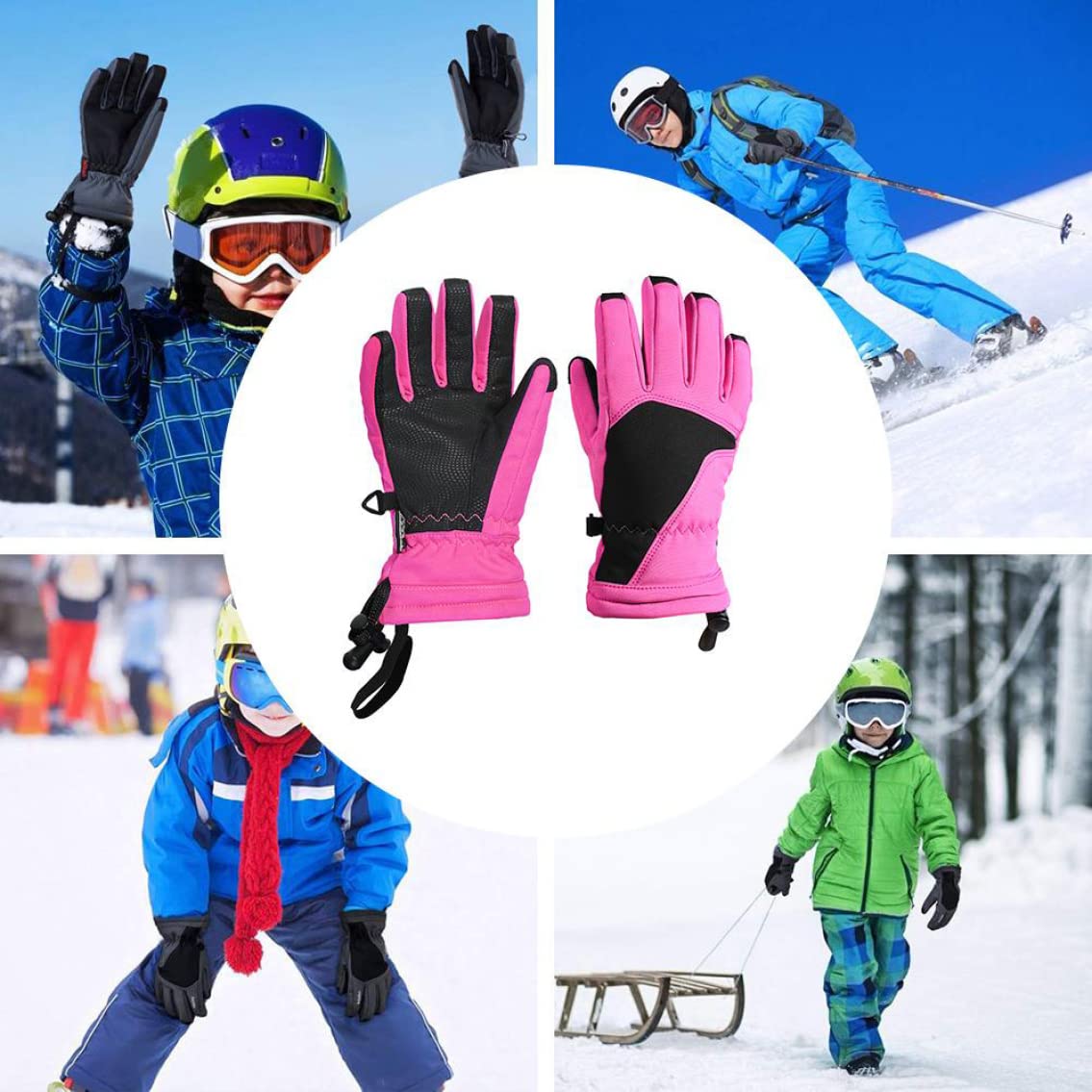 MILEVO Guanti, Guanti Termici, Guanti Termici Invernali, Guanti da Sci for Bambini Guanti Invernali Antivento da Snowboard con Isolamento Termico Rosa S/m (Color : Pink, Size : LXL)