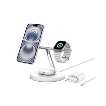 Belkin Supporto di Ricarica Wireless Magnetica 3 in 1 con Qi2 15W, Compatibile con MagSafe, Caricatore rapido per iPhone 17, Air, Pixelsnap, AirPods, Apple Watch (alimentatore incluso) – Bianco