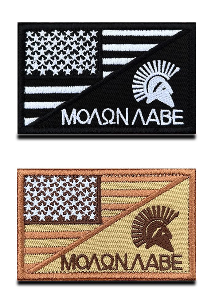 Zcketo 2 Pieces America Flag/Molon Labe Helmet Patch, Tactical Military USA Molon Patches, US American Flag Hook and Loop Emblem Embroidered Patch for Clothes, Backpack, Jacket, Uniform