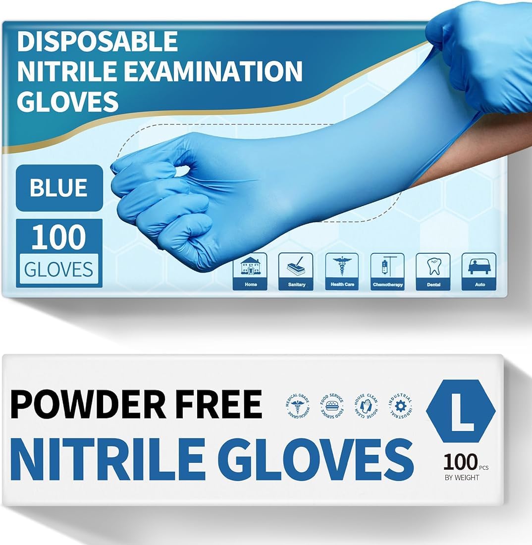 PROMART Disposable Nitrile Gloves, Latex-Free & Powder-Free, Blue β Comfortable, Durable, and Versatile for Medical, Food Handling, Surgical Gloves, Disposable Gloves (100, LARGE)