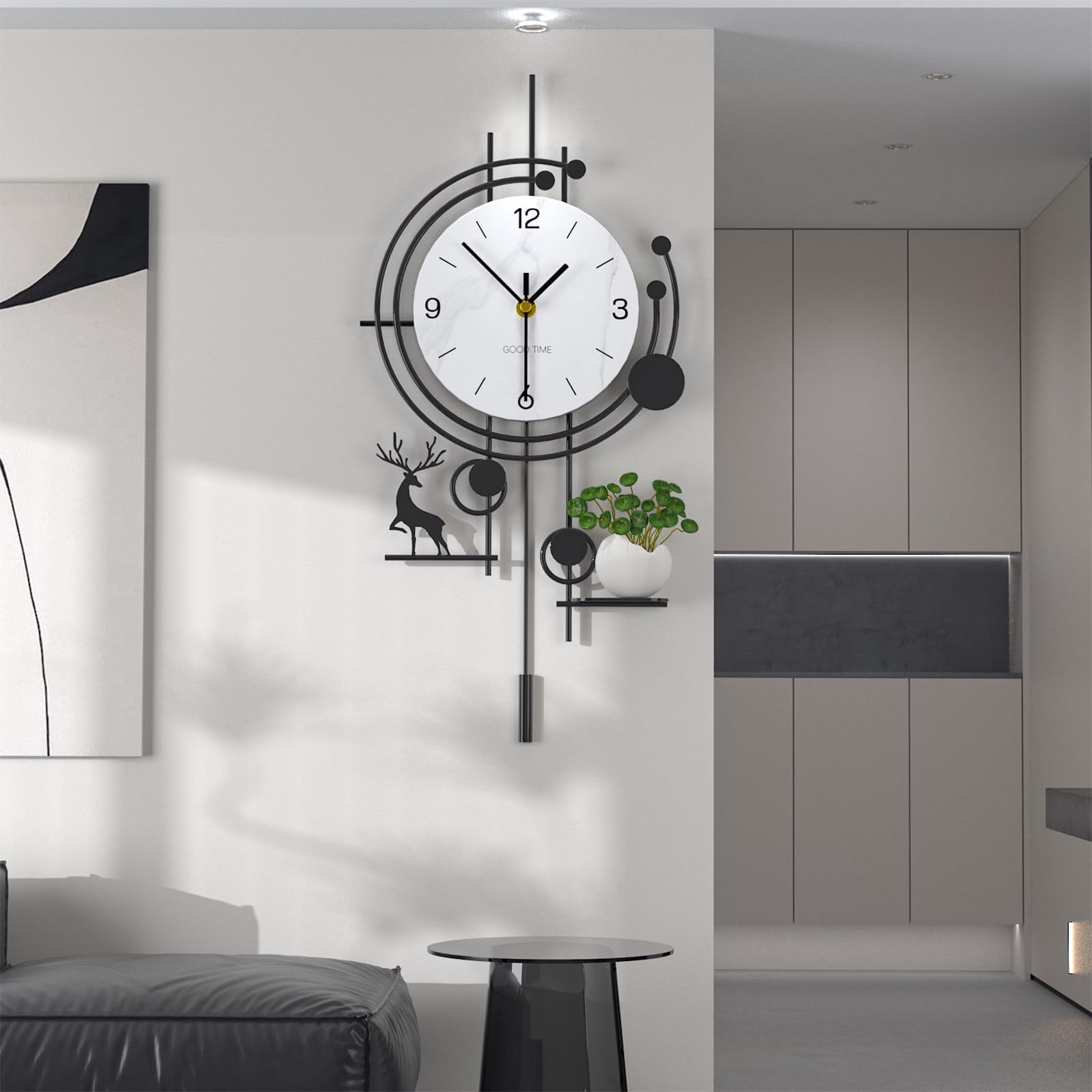 Modern Nordischer Stil Wanduhr Kreativ Minimalistisch Dekorative Wanduhren Leise ohne Tickgeräusche Batteriebetrieben Pendeluhr Mit Ablage für Wohnzimmer Schlafzimmer Büro Küche, 36 * 72 cm