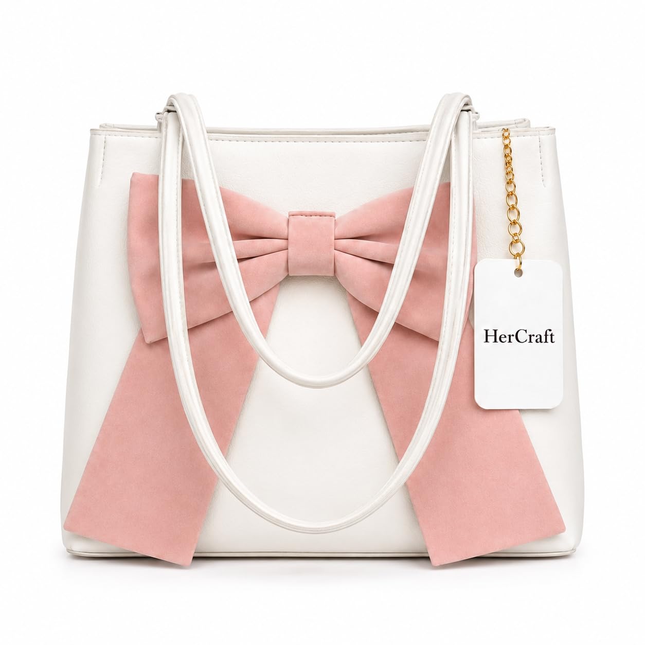 Bow Tote Bag for Women, PU Leather Shoulder Handbag with Double Handle, Stylish College Office Travel Carry Bag for Girls & Women-image-16