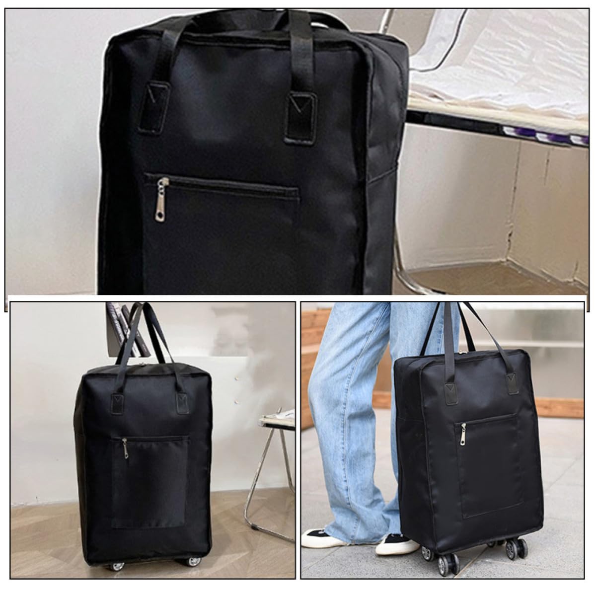 DOITOOL Bolsa de Viaje Plegable Adecuado para Organizar Ropa en Viajes de Gran Capacidad en Tela Oxford Negra, Diseño Compacto y Portátil