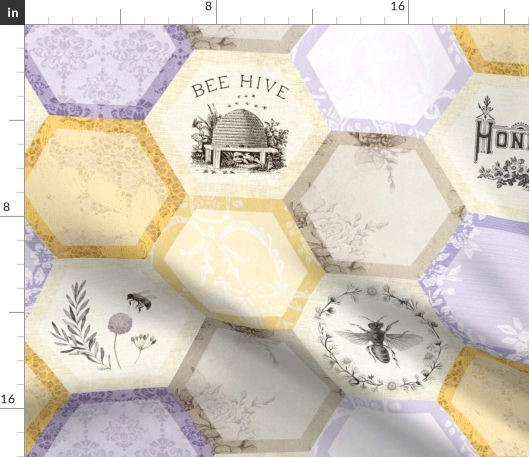 SpoonflowerFabric - Honey Lavender Honeycomb Quilt Bees Bee Printed on Petal Signature Cotton Fabric Fat Quarter - Sewing Quilting Apparel Crafts Decor