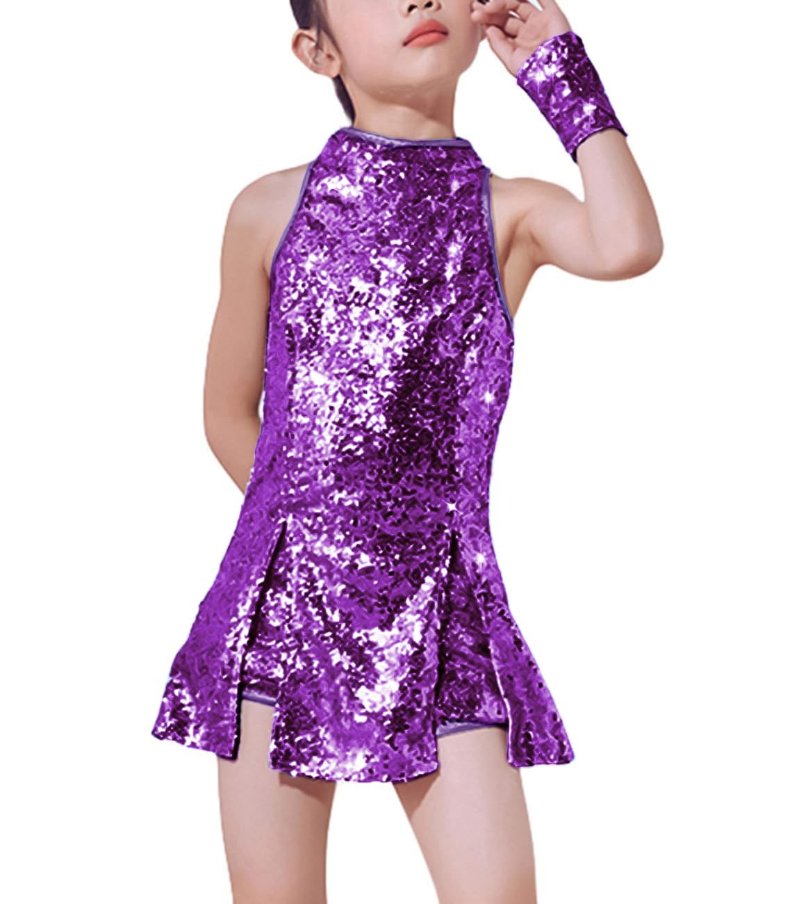 LOLANTA Meisjes Pailletten Dans Kostuum Street Dance Outfits Sparkle Hip Hop Jazz Dans Kleding Set, Zilver, 6-7 jaar, 130
