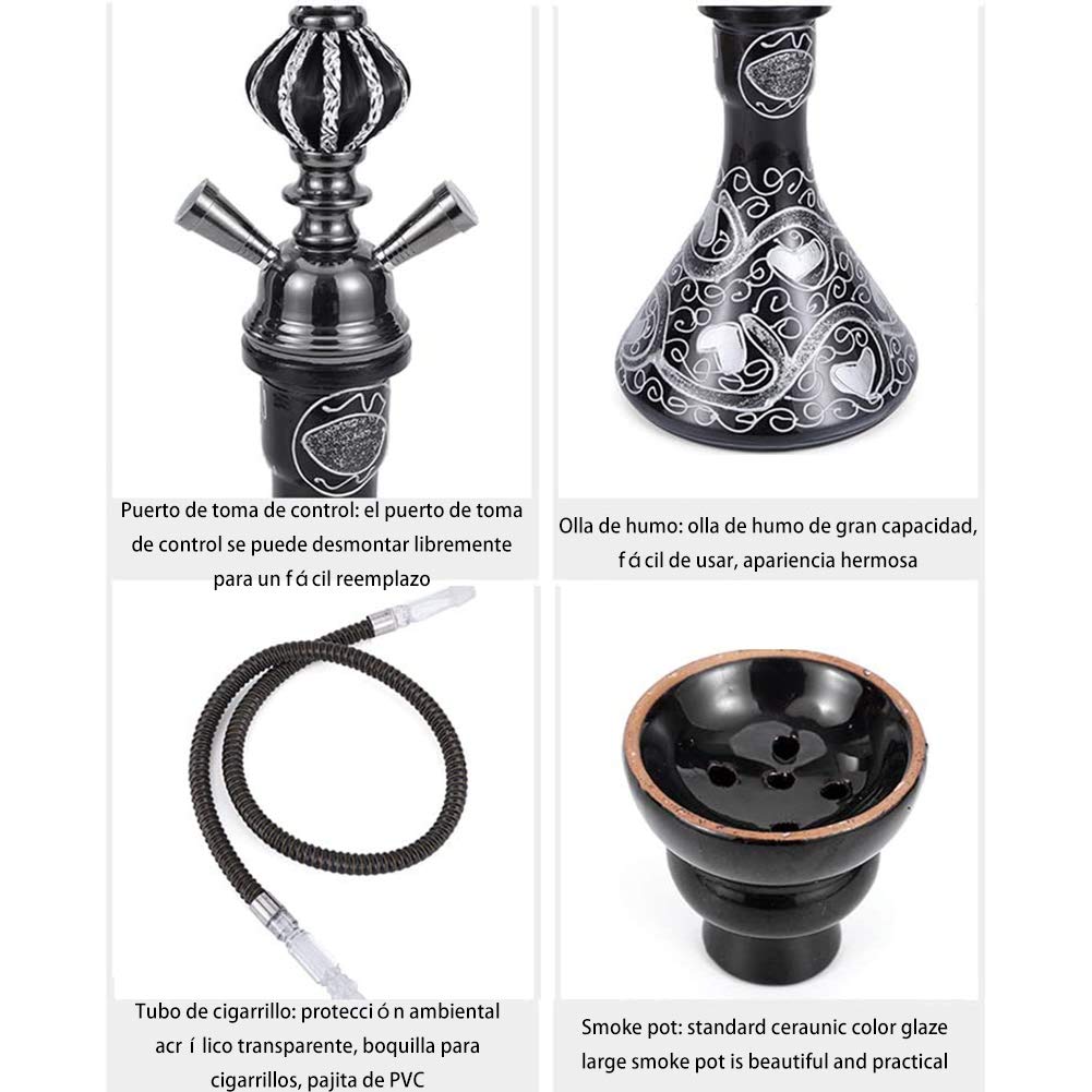 Cachimba Shisha Hookah Set, con Jarrón de Vidrio 2 Manguera de Silicona con Boquilla Y Cuenco para el Mejor Juego Completo de Hookahs para Fumar,4 Hose