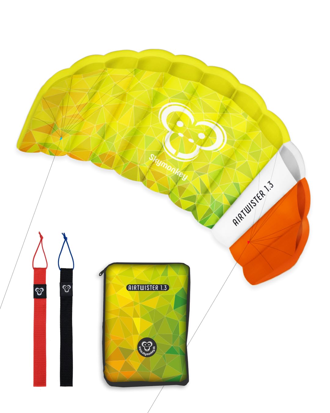 Skymonkey Airtwister Lenkmatte inkl. Packsack & Flugschlaufen - Lenkdrachen bereits fertig angeleint, Ready to Fly - Kite mit stabilen Polyester Ripstop Material, Flugdrachen für Einsteiger geeignet