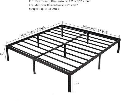 Miniatura 2 de Base de cama de tamaño matrimonial base de colchón de plataforma de metal resistente de 16 pulgadas estructura de acero resistente y fuerte se