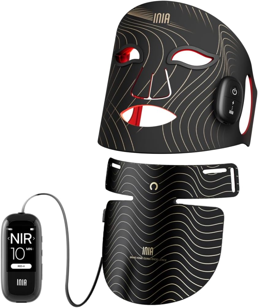 INIA Glow Wireless Red Light Therapy Mask for Face, Neck & Décolleté