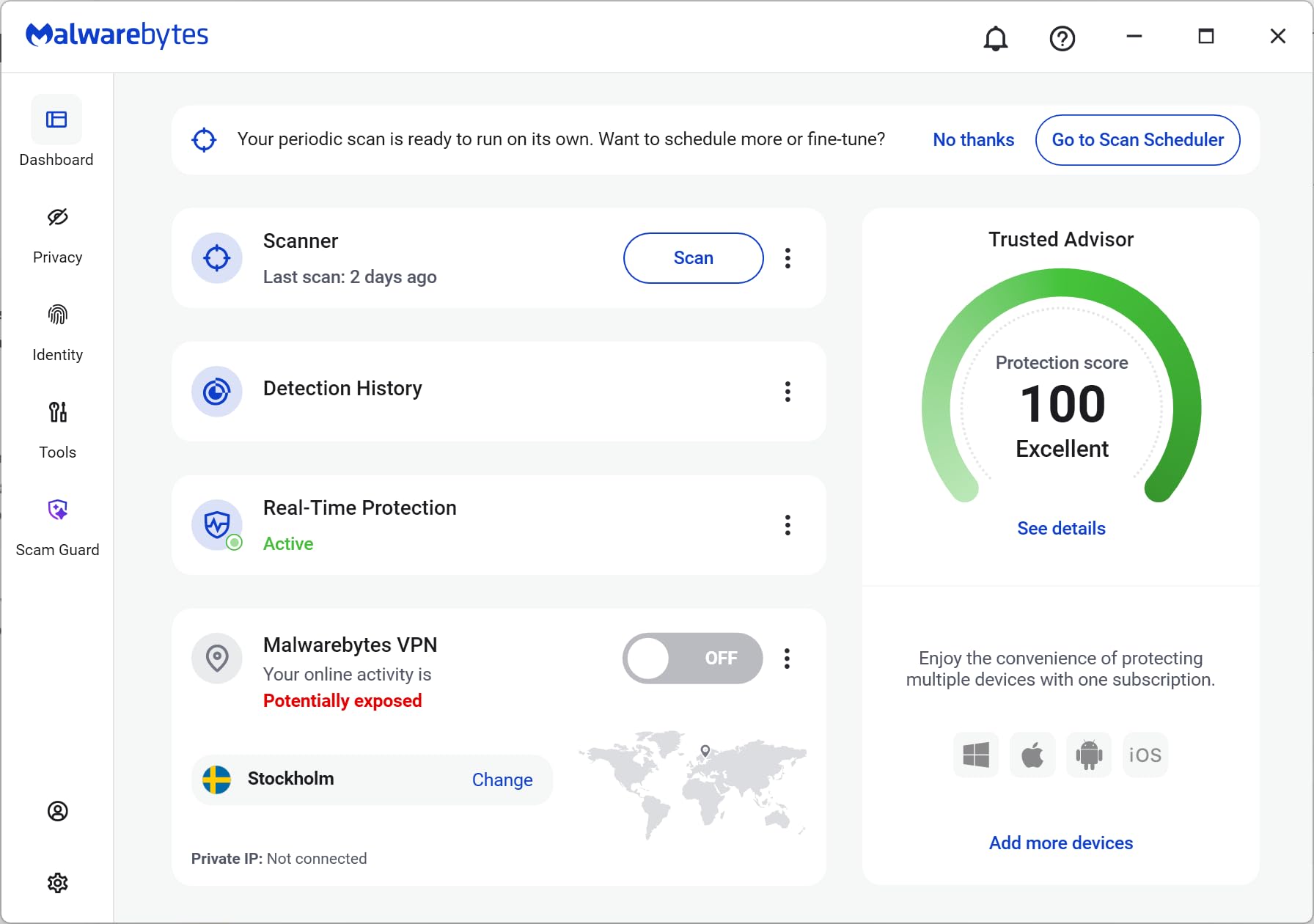 Malwarebytes Logiciel Premium | Exclusivité Amazon | 18 mois, 2 appareils (Windows, Mac OS, Android, Apple iOS, Chrome) [software_key_card]