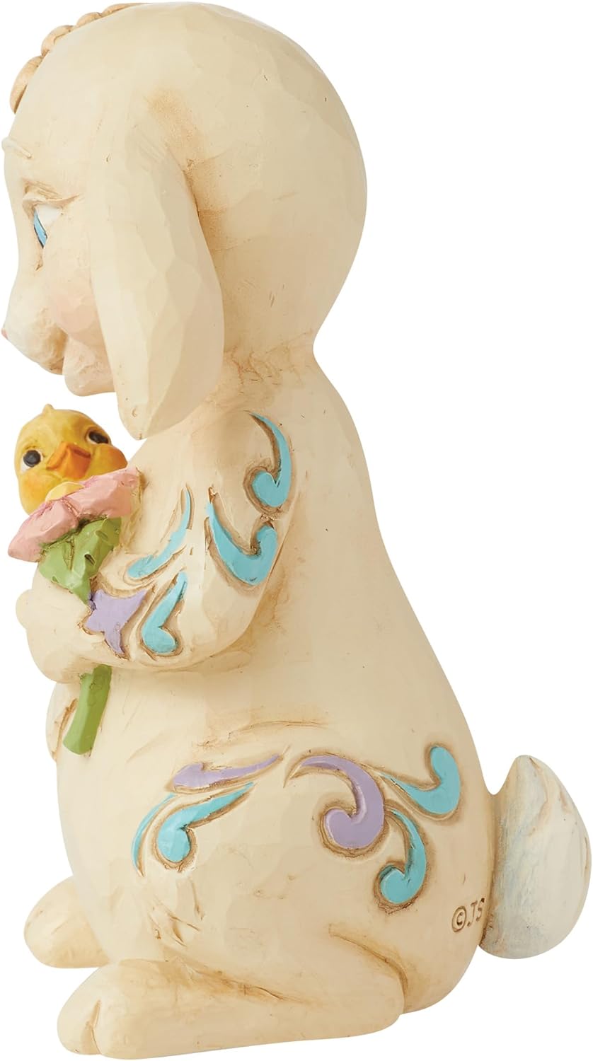 Enesco Jim Shore Heartwood Creek Bunny Holding a Chick Miniature Figurine- Stone Resin Hand Crafted Collectible Mini Figurines Easter Home Decor Statue, 3.58 Inch
