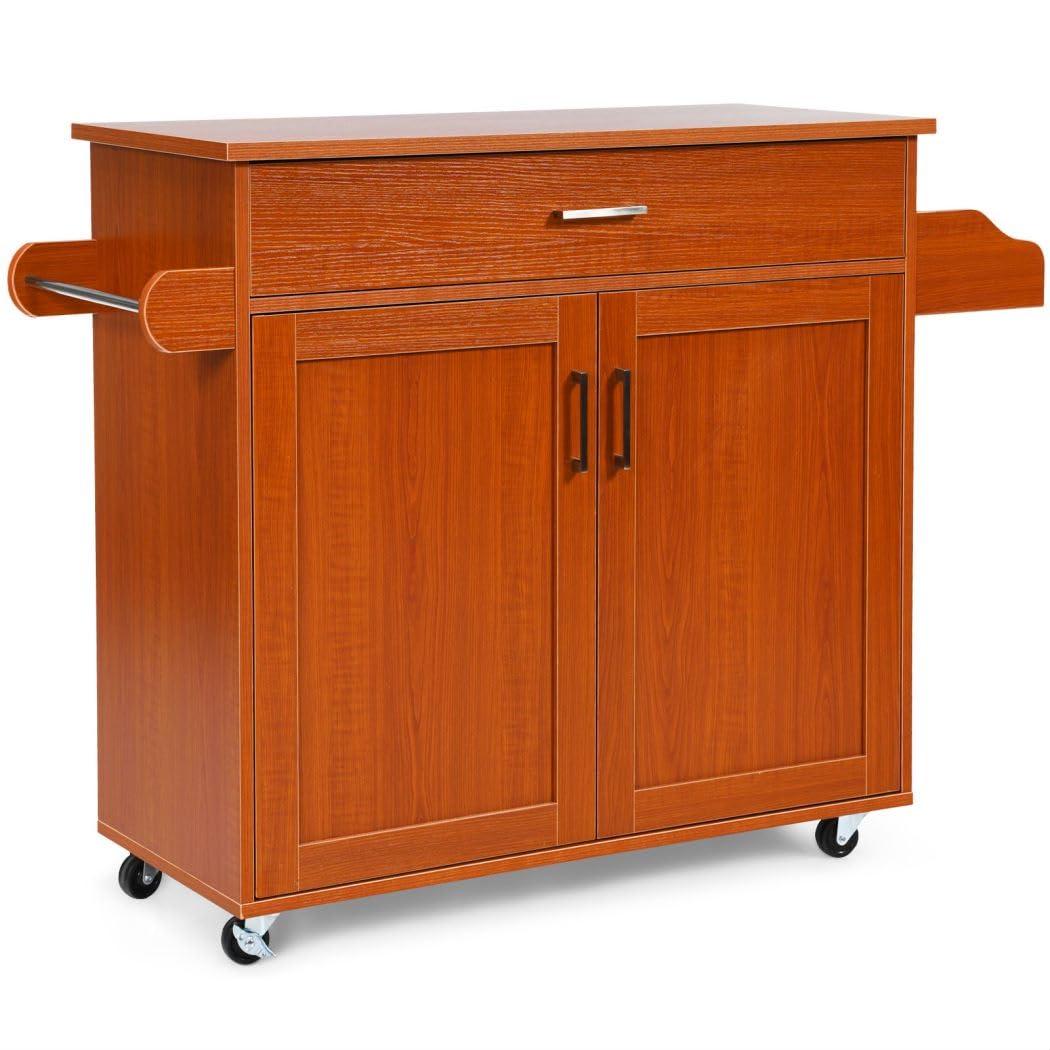 GiantexUK Kitchen Island Cart (Reddish Brown, 116 x 40 x 85 cm)
