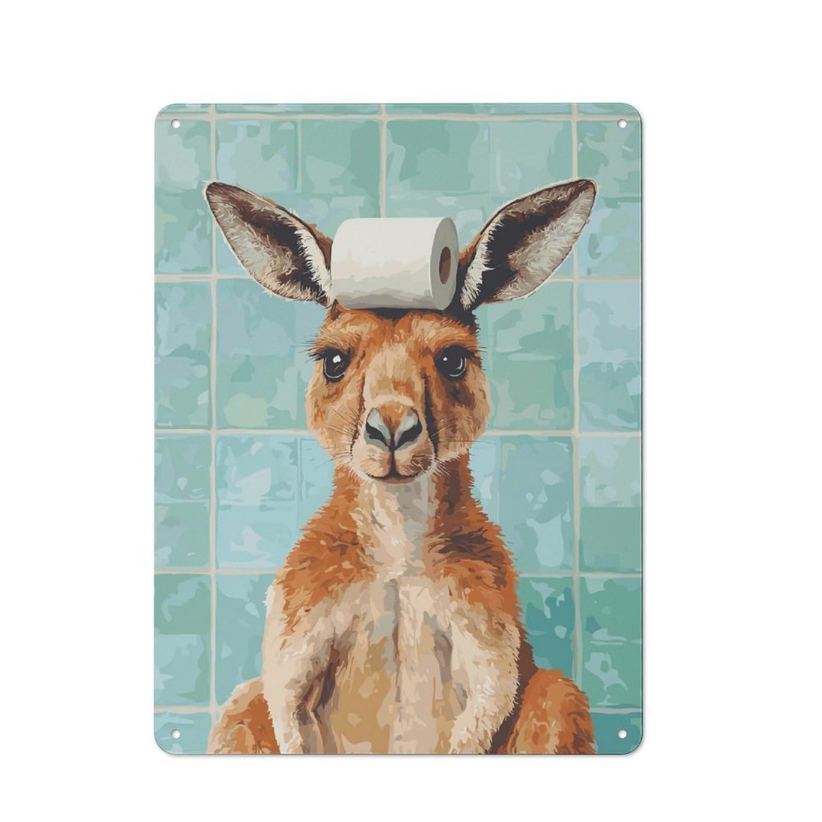Junmoney Kangaroo With Toilet Paper On Head Garage Metal Sign 40X30cm, Retro Workshop Wall Decor For Tool Room, Garage, Studio Or Home Bar